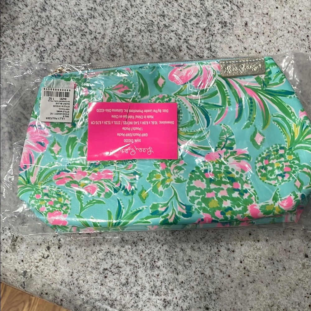 Lilly Pulitzer Tropical Blue and Pink Cosmetic Pouch